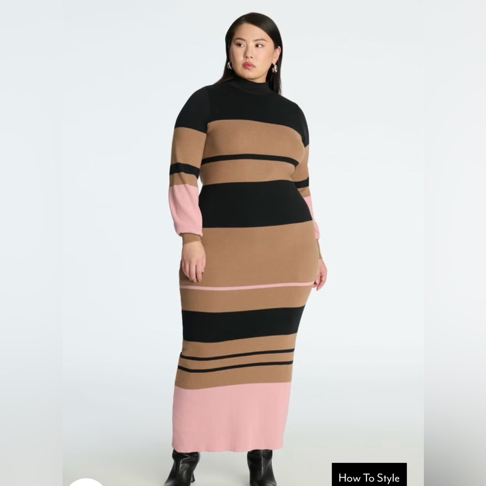 Striped Black and Tan Sweater Dress‎